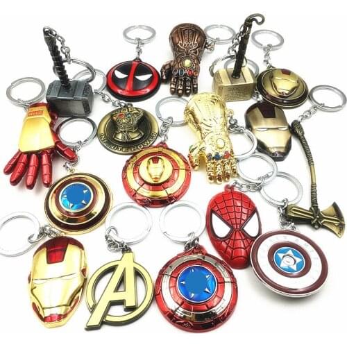 Movie Jewelry Endgame Keychain Captain Shield Axe Hammer Key Chain Key Ring Super Hero Weapon Pendant Gift