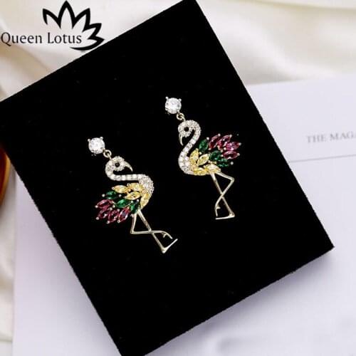 Queen Lotus 2018 Fashion Animal MoltresEarrings for Women Colorful Zircon Jewelry Korean Dangle Earrings For Party