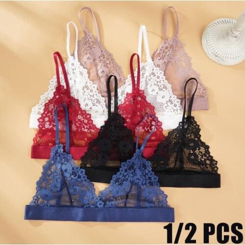 Women Sexy Underwear Mesh See Through Lingerie Lace Bra Women Sleep Tops Ultra-Thin Bras Hollow Out Bralette Black Red Underwear