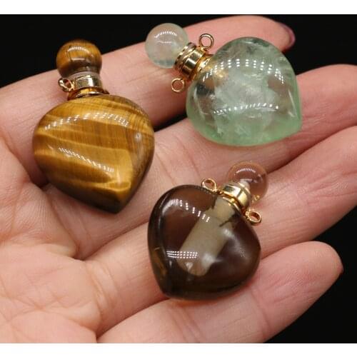 1pcs Natural Stone Agates Perfume Bottle Smoky Quartzs/ Green Aventurines Pendants Essential Oil Diffuser Necklace Jewelry Gift