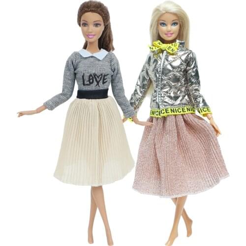 2 Set Mix Style Outfits Fashion Daily Casual Wear Party Dress Princess Clothes for Barbie Doll Accessories Baby Girl DIY Toy