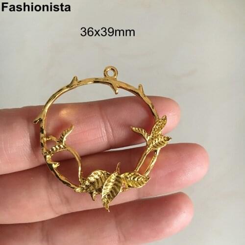 20 pcs - Metal Filigree Flower Ring Charms 36x39mm Leaves Twining Jewel Pendant Gold/KC Gold/Silver-color,For DIY Crafts U