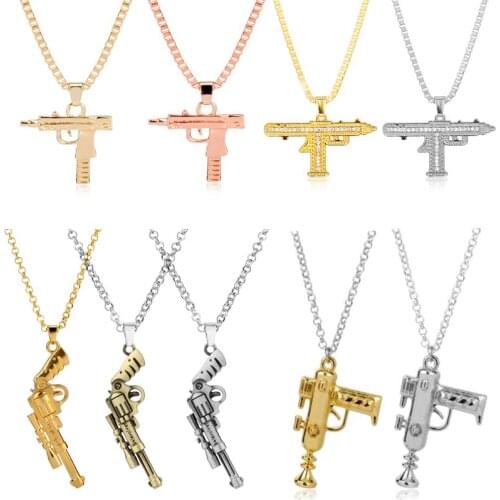 20 Style Fashion Punk Hip-Hop UZI Kolye Gun Shape Pendant Necklace Crystal Rhinestone Chain Women Men Creative Necklaces Jewelry