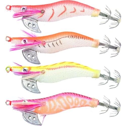 4PCS/LOTS Wood Shrimp Fishing Lures 2.0# Cuttlefish Isca Artificial Plastic Bait Squid Jig Prawn Octopus Lure 8cm/8g