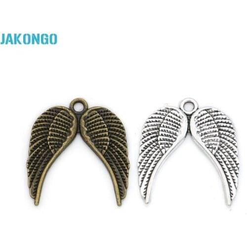 40pcs Vintage Antique Silver Plated Double Wings Charms Zinc Alloy Pendants for Jewelry Making DIY Handmade 21x19mm
