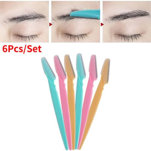 6pcs Portable Eyebrow Trimmer Facial Hair Remover Cutter Scissors Eyebrow Razor Shaver Shaper Eyebrow Shaping Tool Face Makeup