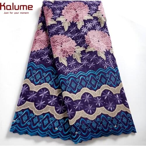 Kalume African Cotton Fabric 5 Yards Nigerian Swiss Voile Lace Fabric Stones Embroidey High Quality For Diy Sew Wedding F2541