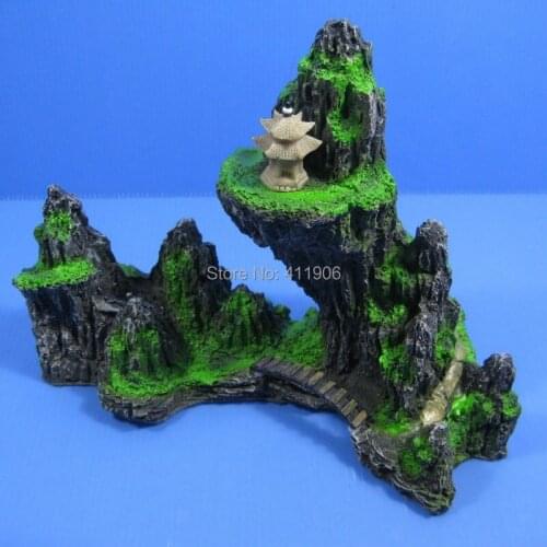 Aquarium Ornament Mountain View L24cm Pavilion Rock Cave Bridge Fish Tank Decoration free shipping