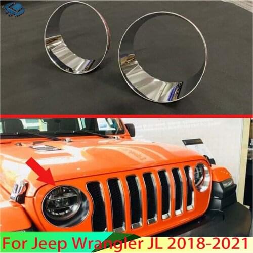 For Jeep Wrangler JL 2018 2019 ABS Chrome Front Head Light Headlight Lamp Cover Trim Molding Frame