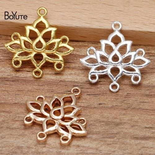 BoYuTe (50 Pieces/Lot) 32*32MM Metal Alloy Porous Lotus Connector Charms Diy Handmade Jewelry Findings Components