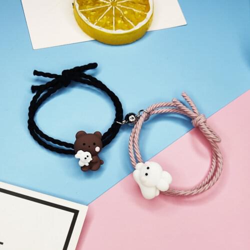 2PC Cartoon Bear Cute Rabbit Attractive Handmade Bracelet Women Lovers Couple Charm Paired Friendship Wholesale Jewelry Gift