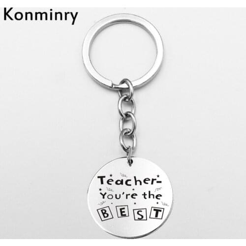 Konminry Best Teacher Stainless Steel Long Key Chain Gifts Super Merci French Letter Cartoon Drawing Keyring Jewelry