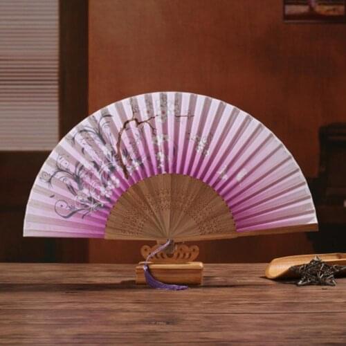 Elegant Cherry Blossom Print Folding Hand Fans Flower Print Vintage Fan White Polyester Fans Summer Girls Dancing Fan