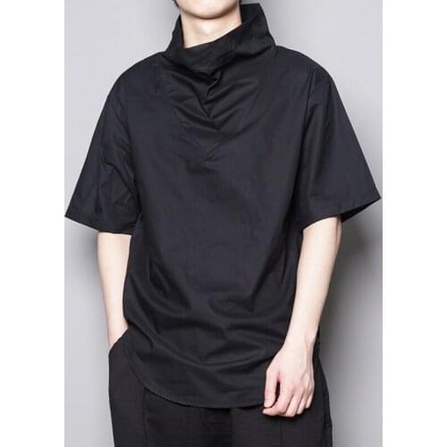 Original personality design dark loose loose Yamamoto high-neck short-sleeved T-shirt male trendy hairdresser top hip-hop