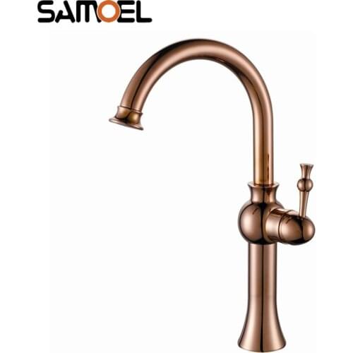 Good Quality Rose Gold Bathroom Sink Mixer Tap Golden Single Hole Elegant Shower Room Basin Water Faucet RS350