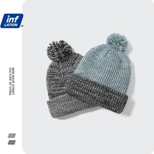 INFLATION High Street Vintage Wool Knitted Beanie Hat Couple Harajuku Winter Warm Skullcap Unisex Streetwear 284CI2020