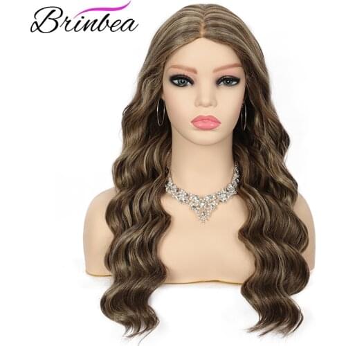 Brinbea 18inch Long Body Ocean Waves Synthetic Curly Japan-made Ready-to-wear Middle Parted Swiss Lace Font Wigs for Women
