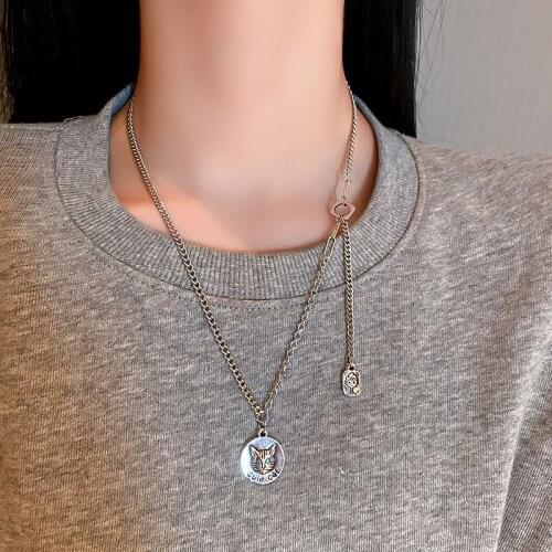 Korean Hip-hop Fashion Simple Trendy Metal Necklaces for Women Short Cute Cat Necklace Temperament Punk Jewelry Female Wholesale