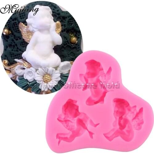 Mujiang 3 Pcs Angel Cupcake Fondant Cake Decorating Tools Silicone Baking Gumpaste Chocolate Candy Polymer Clay Molds XL329