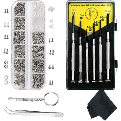Eyeglasses Repair Kit-1100Pcs Small Screws and 10 Nose Pads Set with 6 Pcs Screwdrivers Tweezers for Glasses Sunglasses Eye Gl