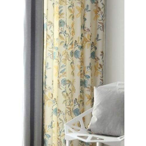 New Pastoral Style Fresh Curtain Simple Modern Color Stitching Printed Snow Velvet High Shading Curtains for Living Room Bedroom