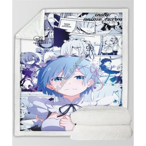 Plstar Cosmos Anime girl sexy Re Zero Rem Manga character Blanket 3D print Sherpa Blanket on Bed Home Textiles Dreamlike style-1