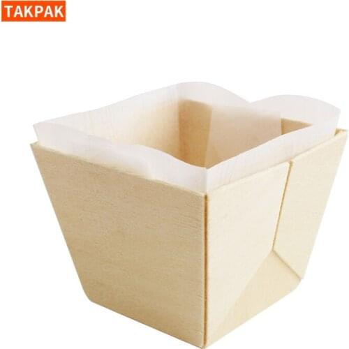Disposable Wooden Egg Tart Cake Baking Mold Eco-friendly Wooden Bakery Dessert Pastry Tray Packaging Box