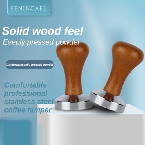 Stainless Steel Coffee Press Wooden Handle Press Powder Distributor Threaded Powder Distributor Coffee Machine Press Hammer