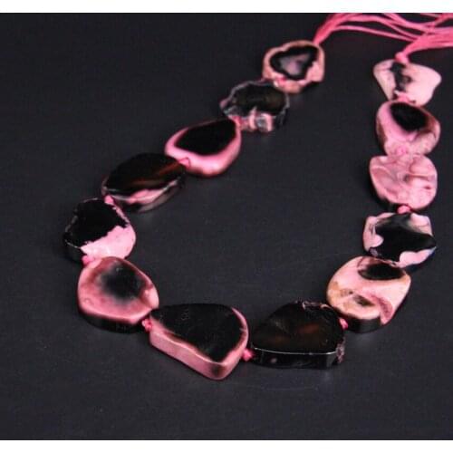 Approx13PCS/strand Pink Black Natural Agates Druzy Freeform Slab Slice Nugget Beads,Raw Gems Stone Pendants Jewelry Supplier