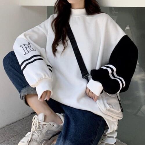 Spring Long Sleeve Girls Streetwear Pullovers Harajuku Japan Korean Loose Tops Female Fashion Casual Sweatshirt Patchwork Jumper