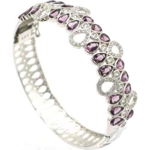 68x20mm Luxury 23g Created Rich Blue Violet Tanzanite Purple Amethyst CZ Women Birthday Gift Silver Bangle Bracelet 8.5inch