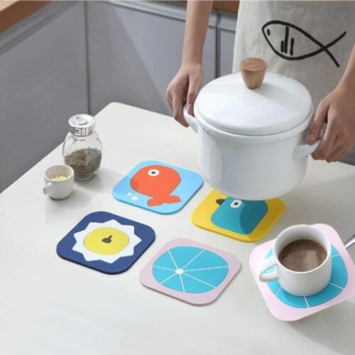 10PCS Resistant silicone Dining Table Placemat Coaster Kitchen Accessories Cartoon Animal Drink Pads Non-slip Table Placemat