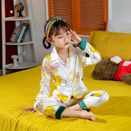 Boys Girls Silk Pajamas 2020 Autumn Winter Long Sleeve Childrens Pajamas Girl Sleepwear Baby Stain Pajama Sets for Kids Pyjamas