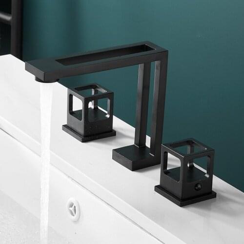 Art Design Bathroom Faucet Cold and Hot Deck Mounted Tap All Brass Dual Handles Basin Tap High-quality Bathtub Faucet