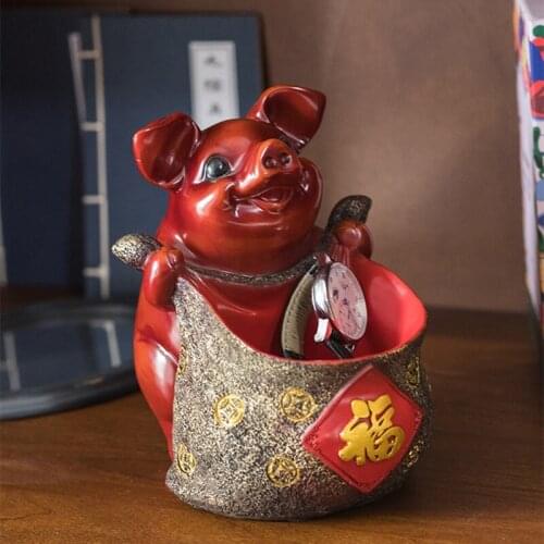 Lucky Pig Storage Bag Animal Dog Statue Sculpture Art Decorations Storage Resist Locking Locks Key to the Input Door R2525