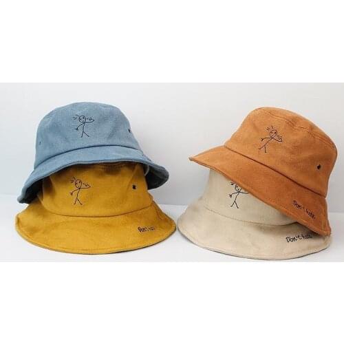 Warm Suede Embroidery Bucket Hat Fisherman Hat Outdoor Sunscreen Cotton Fishing Hunting Cap Travel Hat winter hats Sun Prevent