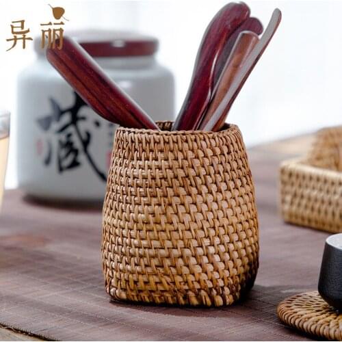 Vietnam rattan tea ceremony six gentlemen accessories tea set with Japanese simple makeup brush storage container