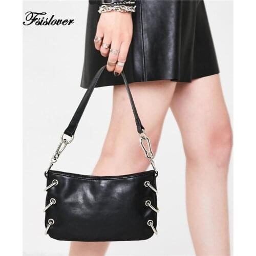 Vintage Baguette bag Punk Style Women Shoulder Bags Retro Split PU Leather Bags Solid Ladies Messenger Handbag Female Bolsas