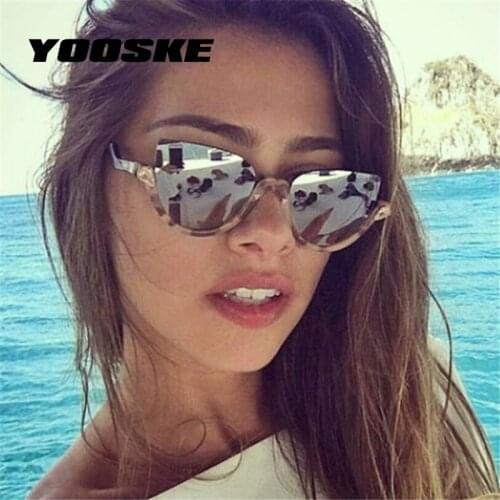 YOOSKE Vintage Cat Eye Sunglasses Women Luxury Brand Diamond Sun Glasses Ladies Retro Half Frame Eyeglasses UV400