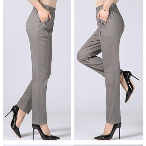 Women Pantalon Plus Size 5XL Femme Work Office Ladies Pants High Waist Stretch Long Pants Women Cotton Straight Trousers