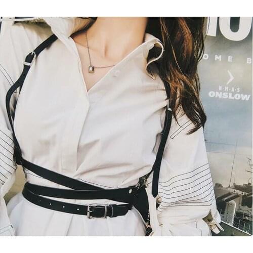 Women Faux Leather Cage Vest Chest Sculpting Body Harness Strap Waist Belt Cincher Womens Harness Waist Belt