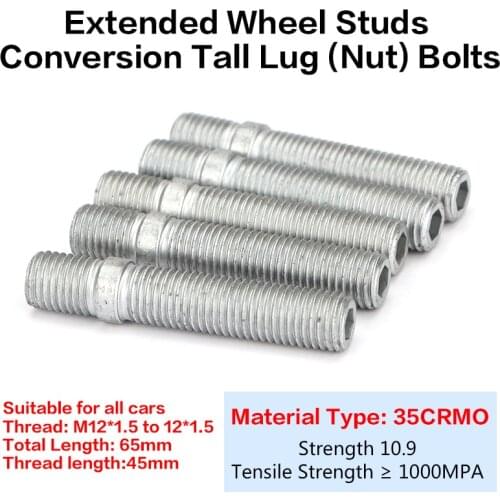 5/10/16/20Pieces Extended Wheel Studs Conversion Tall Lug (Nut) Bolts / Screw Adapter Kit(M12x1.5-M12x1.5) Free Shipping
