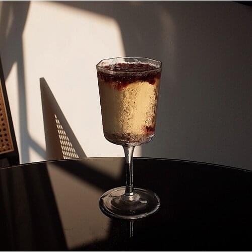 260ml INS Octagonal Hammered Goblet Glass Cup Red Wine Champagne Glasses Cocktail Glass for Wedding Party Home Bar Gift