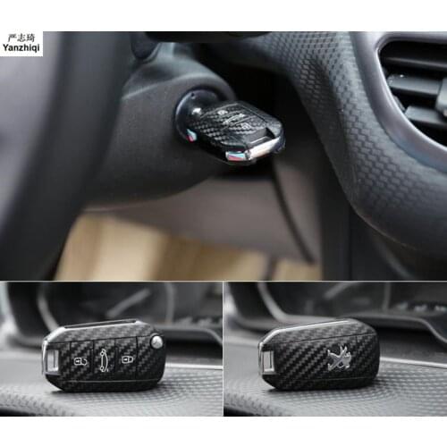 Car-styling new Carbon Fiber Key sticker Chain Protective Cover Sticker Peugeot Key sticker for Peugeot 508 3008 301 2008