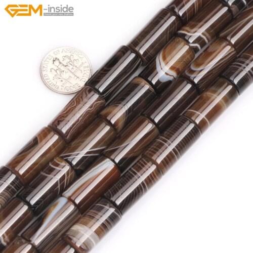 Gem-inside 15x20mm/10x20mm Natural Stone Beads Tube Cylinder Column Botswana Agates Beads For Jewelry Making 15" DIY Beads