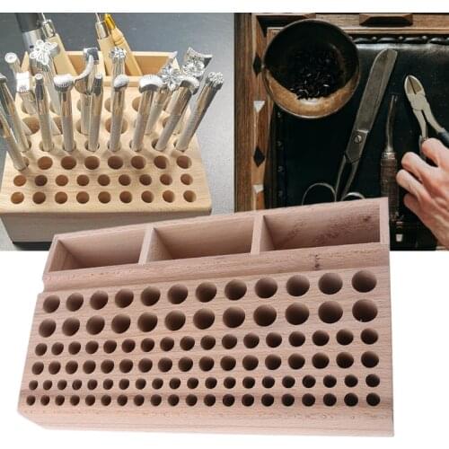 46/98 Holes Wooden Leather Tool Storage Box Storing Organizer Leathercraft Rack Stand DIY Carving Punching Tools Holder