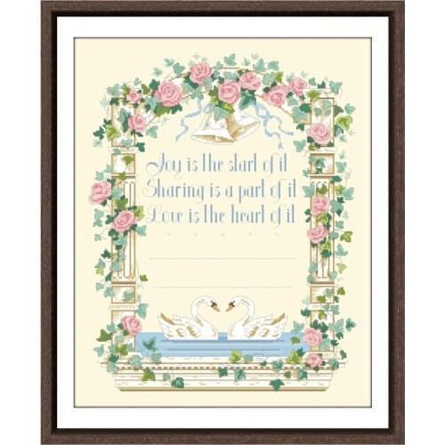 Dreampattern Together forever cross stitch package swans rose lovers marriage 18ct 14ct 11ct light yellow cloth embroidery DIY