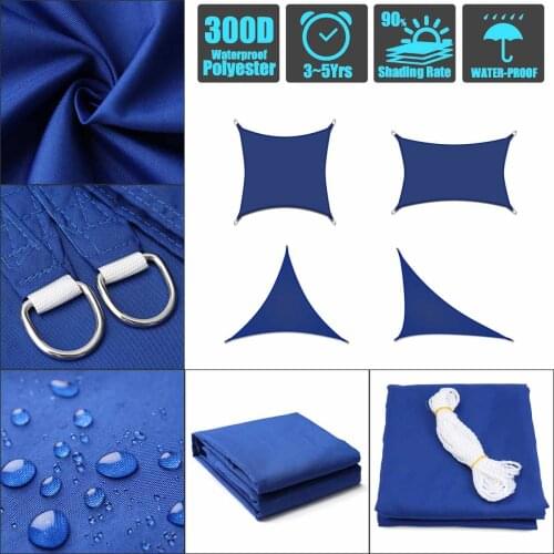 Hot Royal blue 300D Waterproof Polyester Square Rectangle Shade Sail garden terrace Canopy Sun shade Camping Yard sail awning