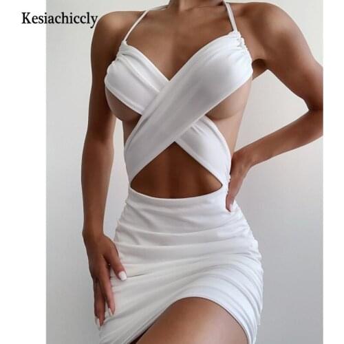 Kesiachiccly Drawstring V Neck Party Dresses Ruched Bandage Hot Sexy Club Night Birthday Outfit Women Skinny Mini Summer Dress