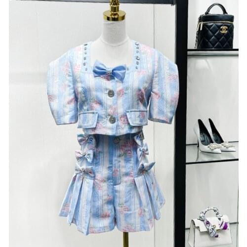 Korean Chic Bow Sweet 2 Piece Set Women Puff Sleeve Shirts Crop Top + Shorts Sets Fashion Luxurious Pant Suits Two Piece Suits